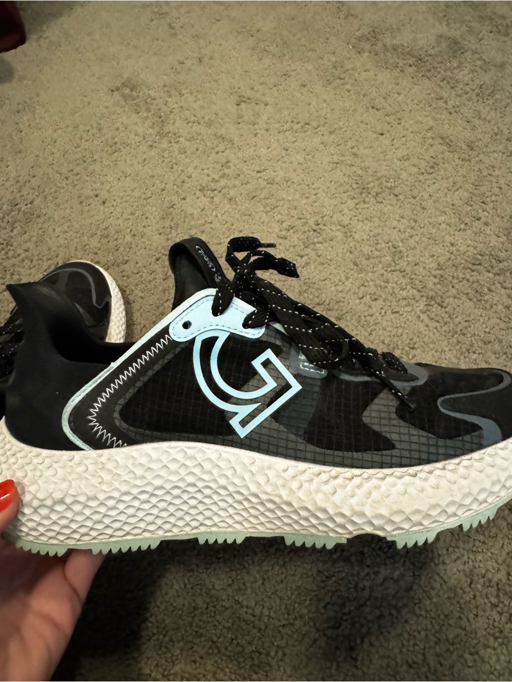 G/FORE Women's Black and White Athletic Sneakers with Light Blue Accents - Picture 5 of 5